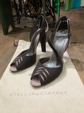 Stella McCartney | black/brown pink suede look peep toe shoes | sz 39 (US 8-8.5)